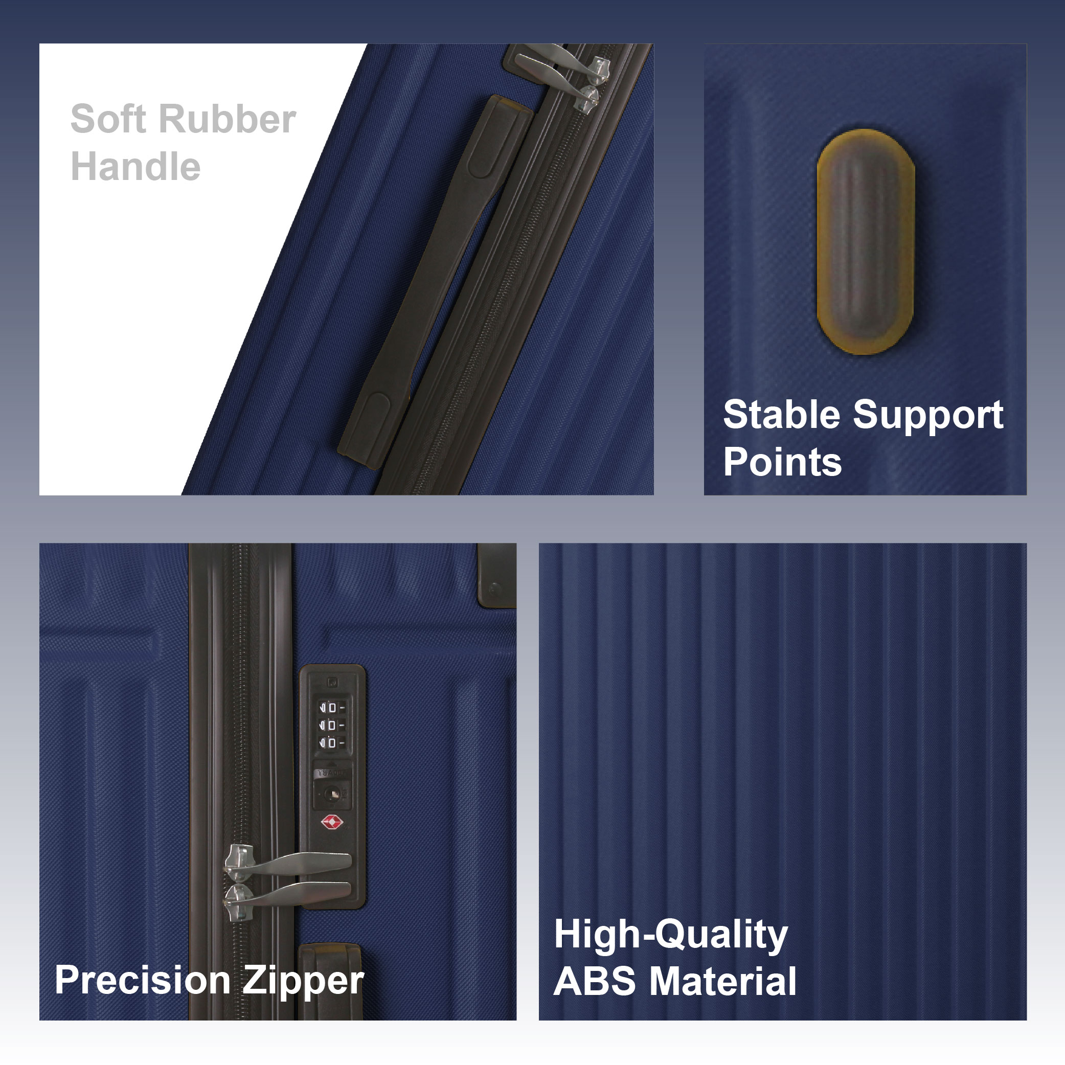 Blue 3-Piece Premium ABS Luggage Set-20", 24", And 28" Suitcases With Multi-Position Handle, Silent Spinner Wheels, And TSA-Approved Lock-Durable, Stylish, And Spacious Travel Gear_voghion.com